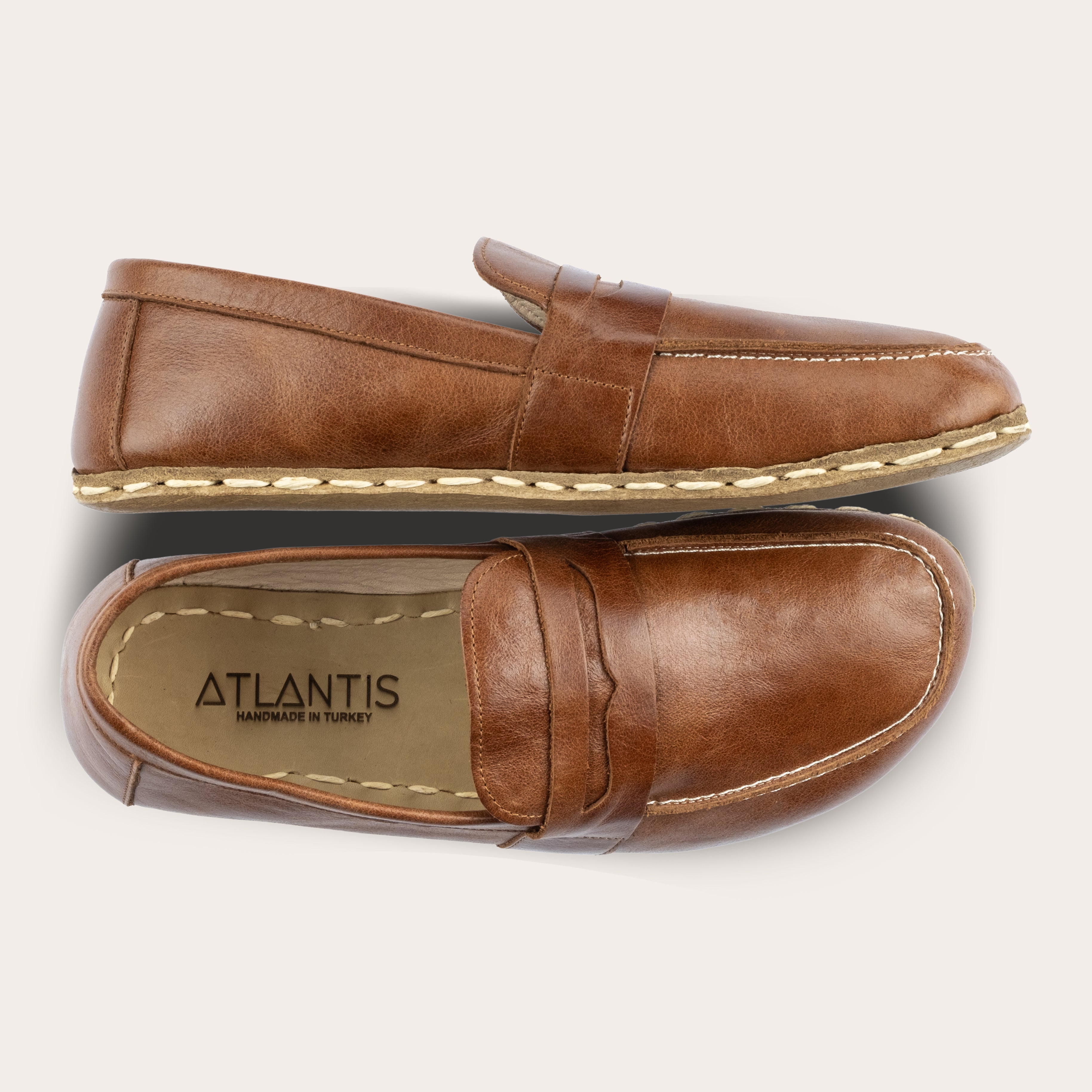 Men's Brown Penny Loafers - Leather Handmade Barefoot Shoes