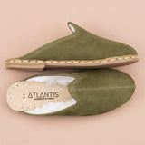 Women's Olive Leather Shearling Slippers