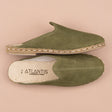 Women's Olive Leather Slippers