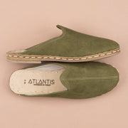 Women's Olive Leather Slippers