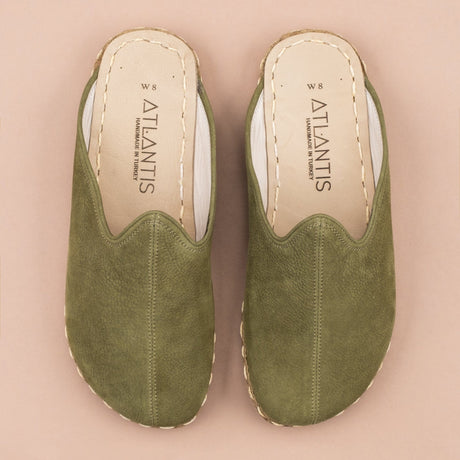 Women's Olive Leather Barefoot Slippers