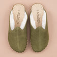Women's Olive Leather Barefoot Shearling Slippers