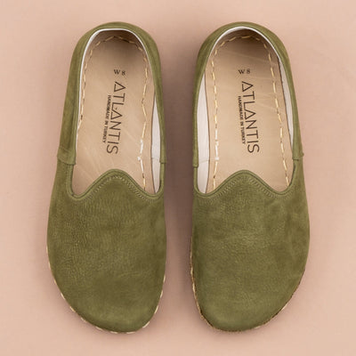 Women's Olive Leather Barefoots Shoes