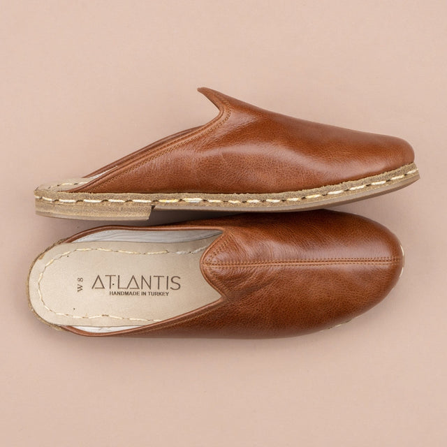 Women's Antique Brown Leather Slippers