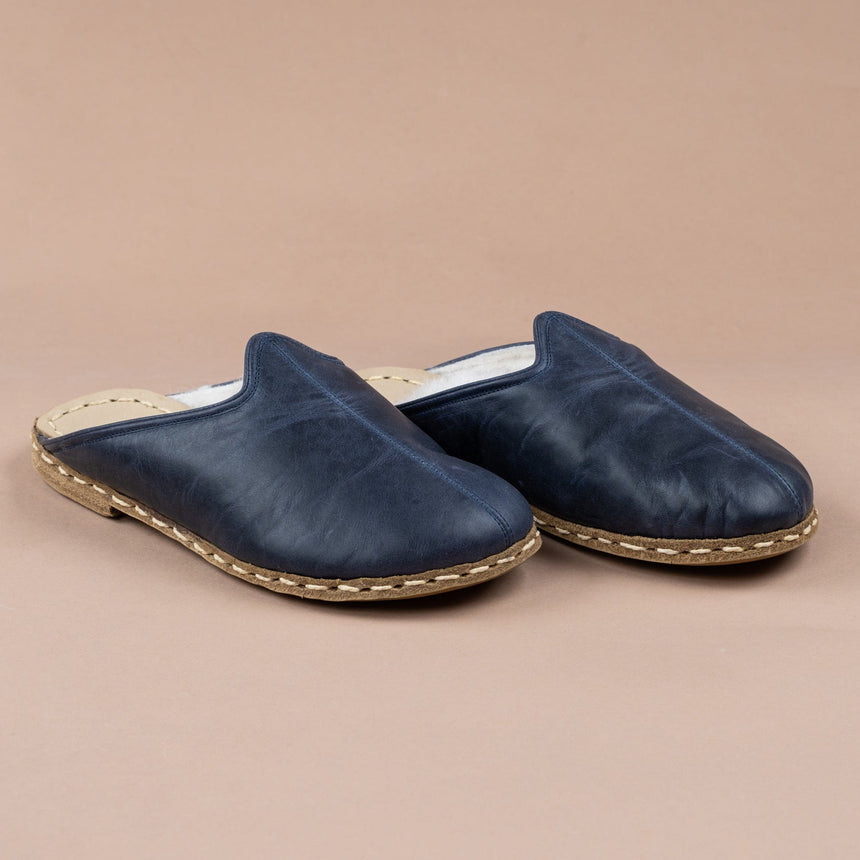 Erkek Mavi Barefoot Kürklü Terlik