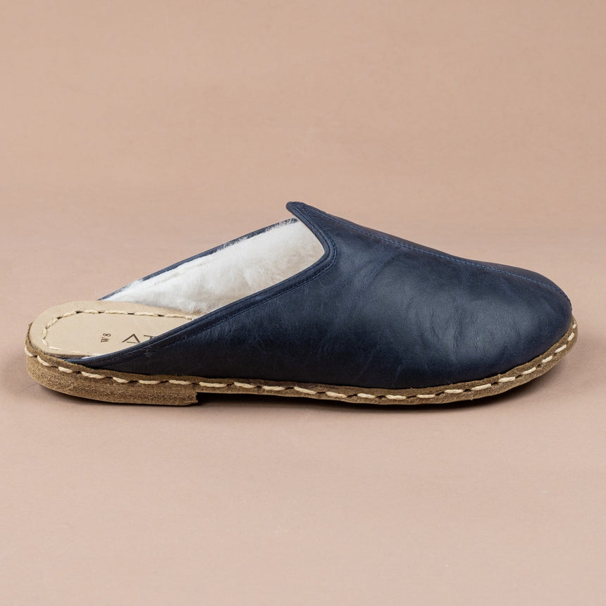 Erkek Mavi Barefoot Kürklü Terlik