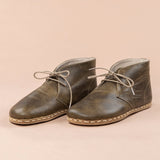 Men's Leather Green Barefoot Boots with Laces