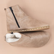 Women's Tan Leather Shearling Barefoot Boots with Fur