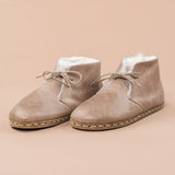 Women's Tan Leather Shearling Barefoot Oxford Boots with Fur