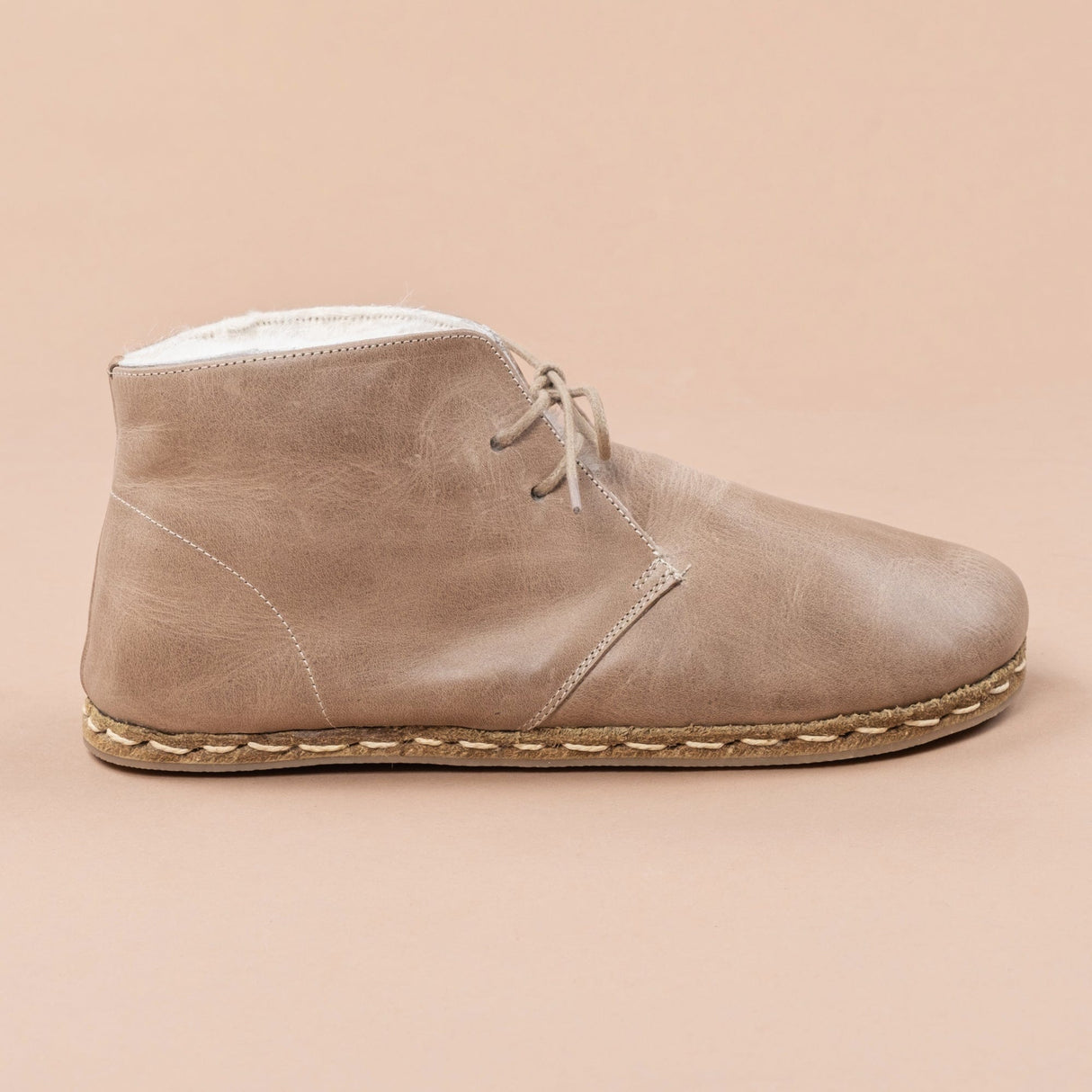 Hellbraune Barefoot-Oxford-Stiefel für Herren mit Fell