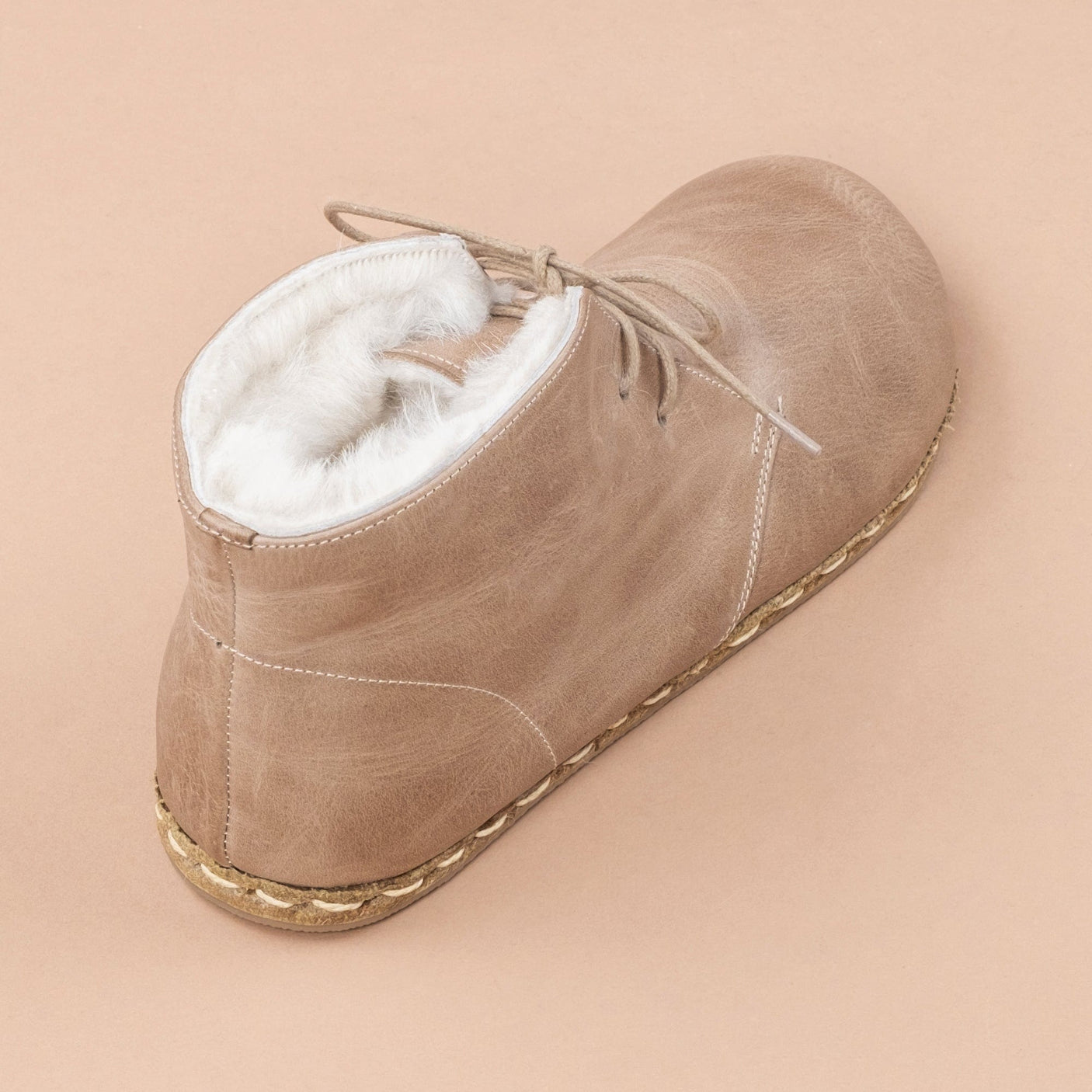 Hellbraune Barefoot-Oxford-Stiefel für Damen mit Fell