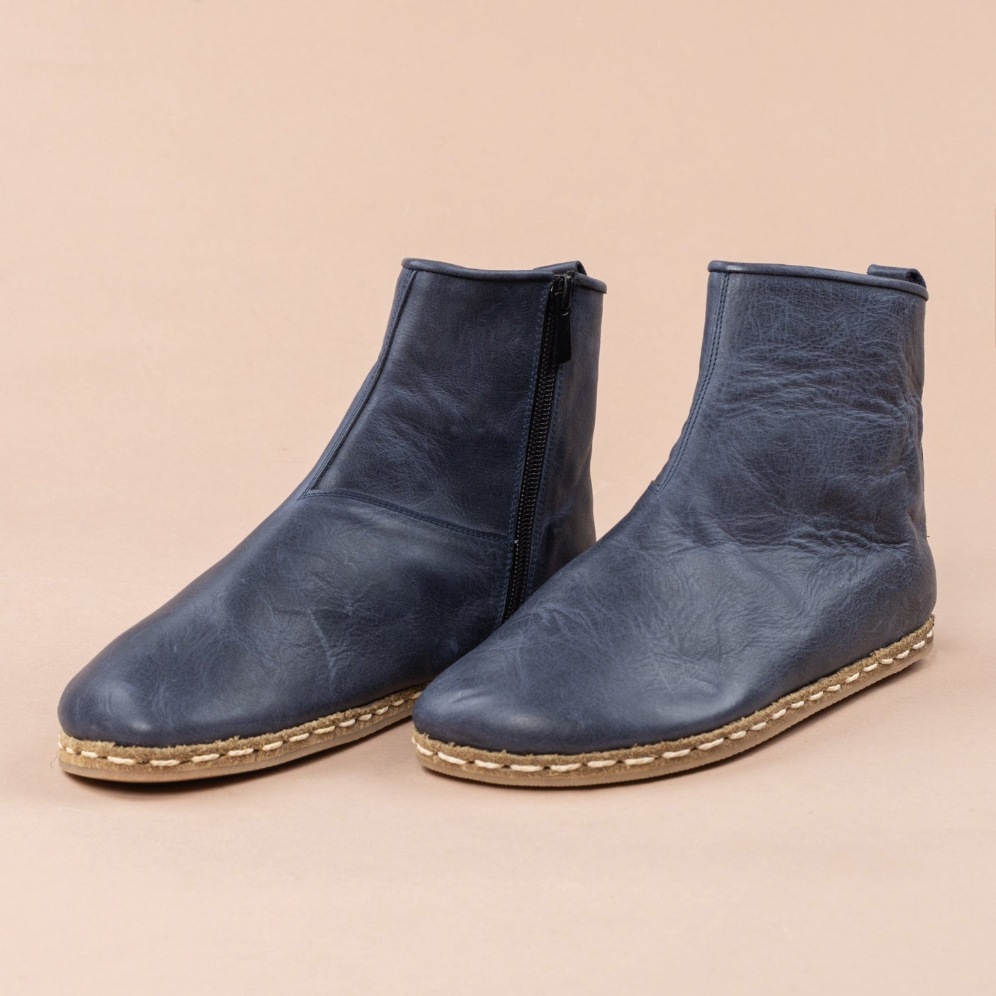 Women's Blue Leather Barefoot Boots