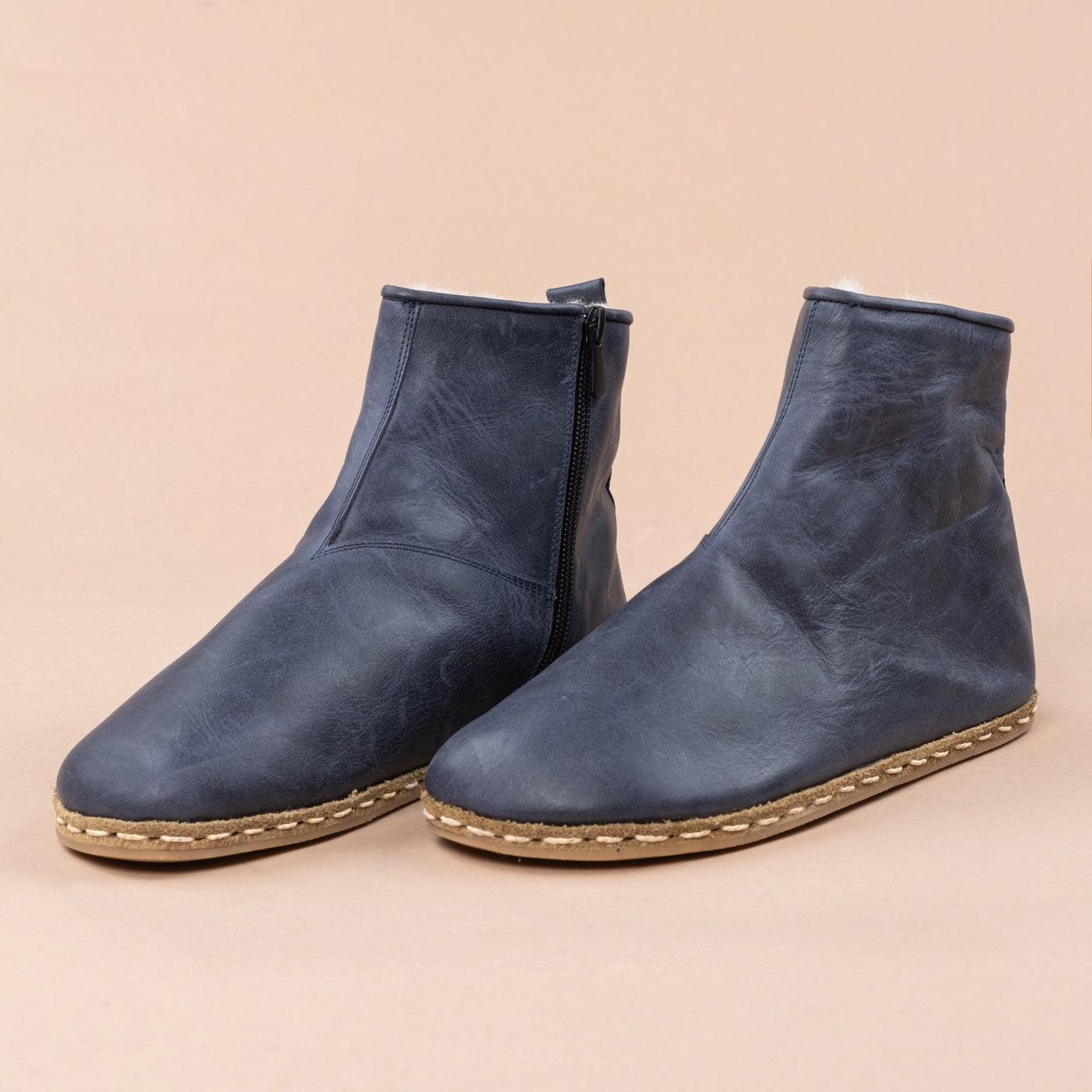 Women's Blue Barefoot Boots with Fur