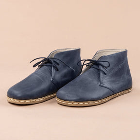 Women's Blue Leather Barefoot Boots with Laces