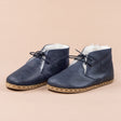 Men's Leather Blue Barefoot Oxford Boots with Fur
