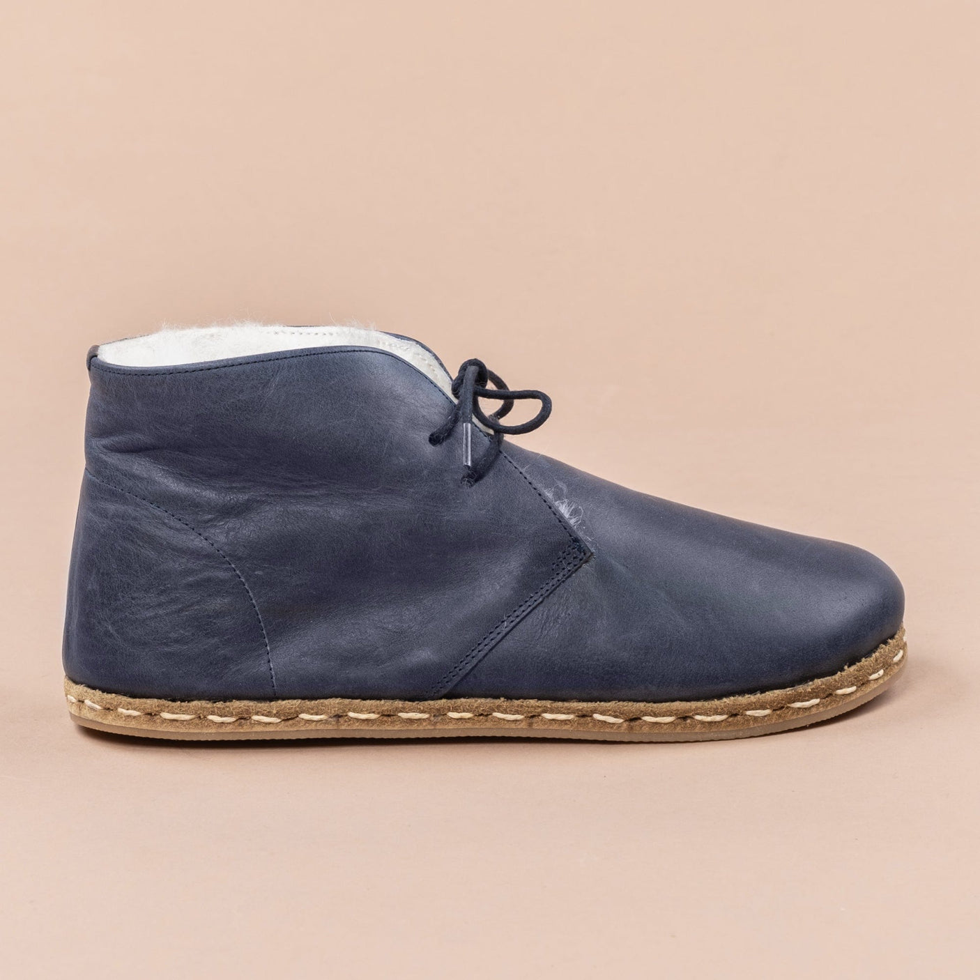 Blaue Barefoot-Oxford-Stiefel für Damen mit Fell
