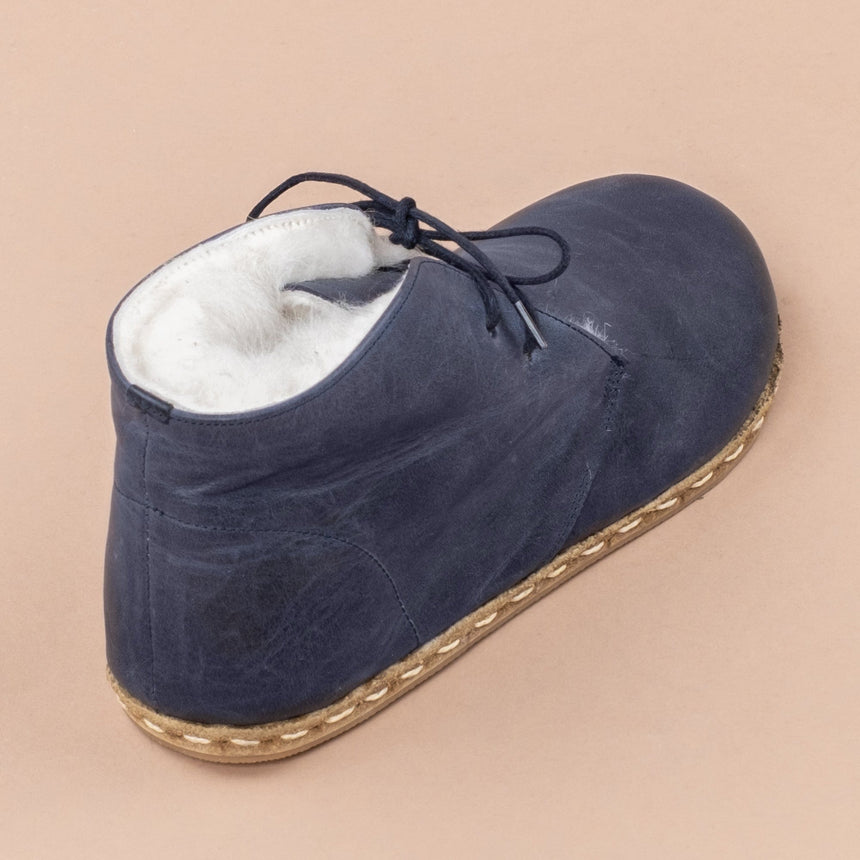 Kadın Kürklü Mavi Barefoot Oxford Bot
