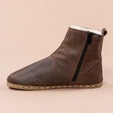 Men's Coffee Barefoot Boots with Fur