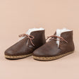 Men's Leather Coffee Barefoot Oxford Boots with Fur
