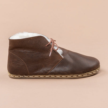 Women's Coffee Barefoot Oxford Boots with Fur