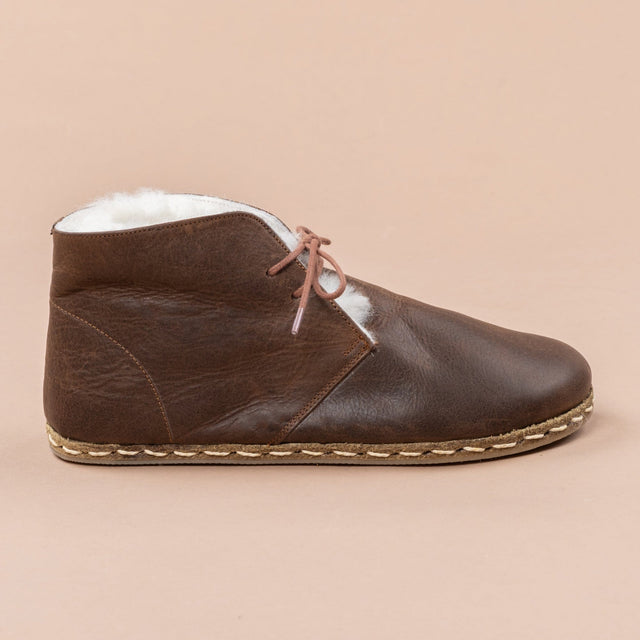 Erkek Kürklü Coffee Barefoot Oxford Bot