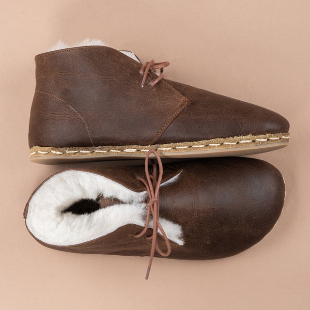 Erkek Kürklü Coffee Barefoot Oxford Bot
