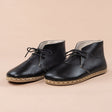 Women's Black Leather Barefoot Boots with Laces