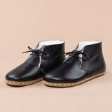 Women's Black Leather Barefoot Oxford Boots with Fur