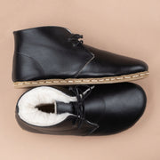 Men's Black Barefoot Oxford Boots with Fur