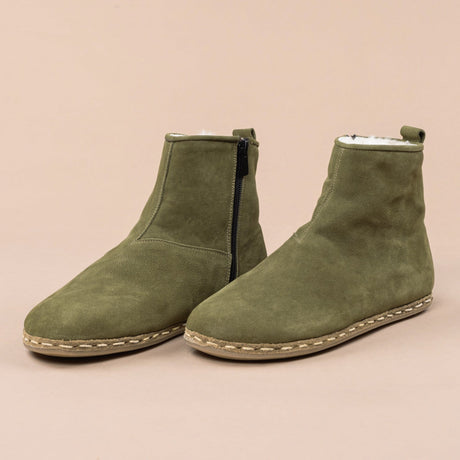 Kadın Kürklü Olive Barefoot Bot