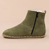 Men's Olive Barefoot Boots with Fur