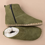 Men's Leather Olive Barefoot Boots with Fur