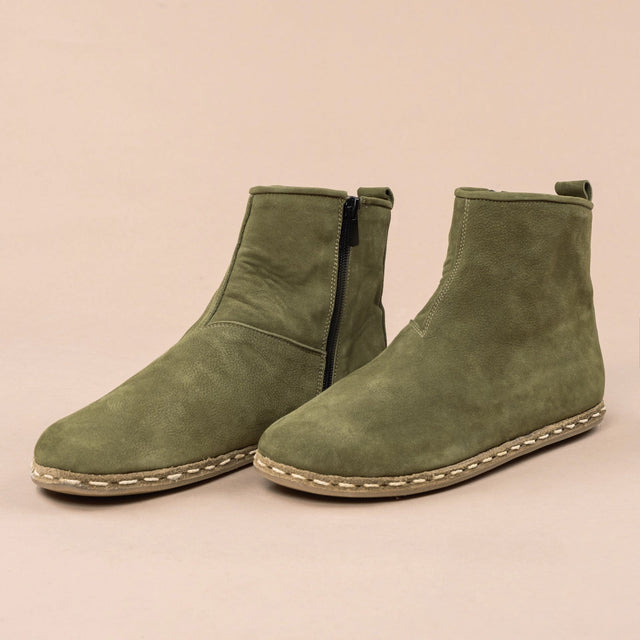 Women's Olive Leather Barefoot Boots