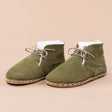 Women's Olive Leather Barefoot Oxford Boots with Fur