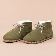 Men's Leather Olive Barefoot Oxford Boots with Fur