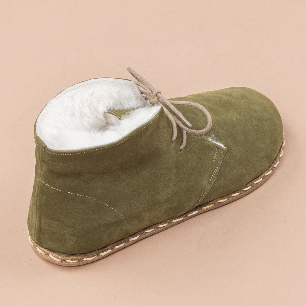 Men's Olive Barefoot Oxford Boots with Fur