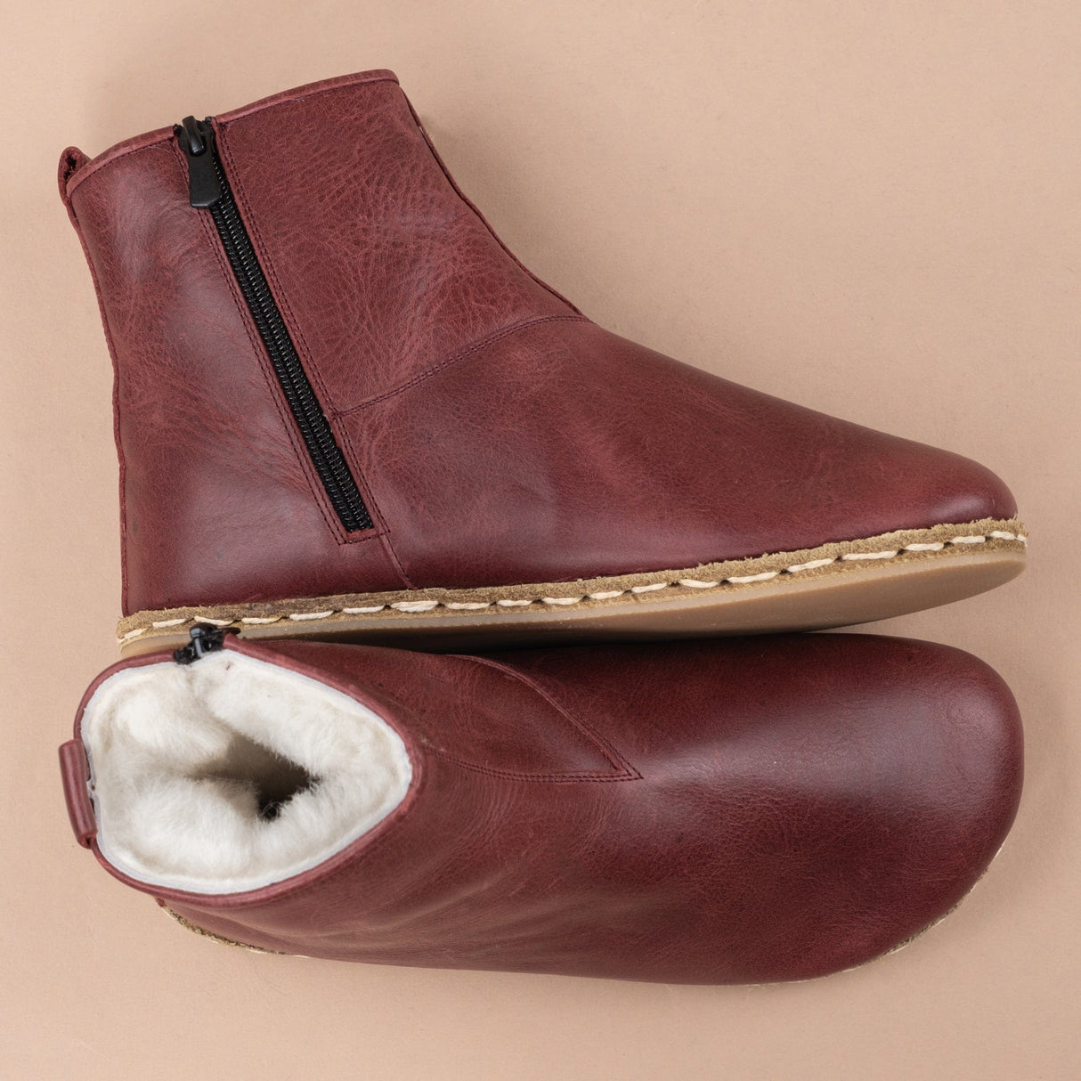 Men's Leather Scarlet Barefoot Boots with Fur