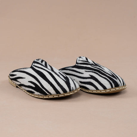 Kadın Zebra Desenli Barefoot Kürklü Terlik