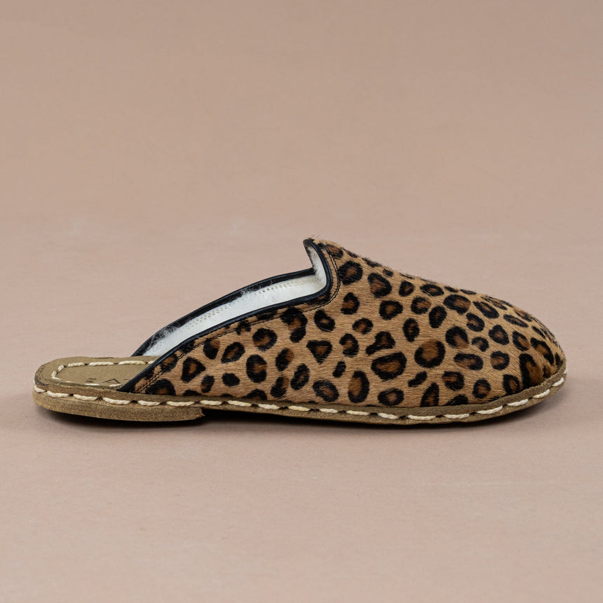 Erkek Leopard Desenli Barefoot Kürklü Terlik