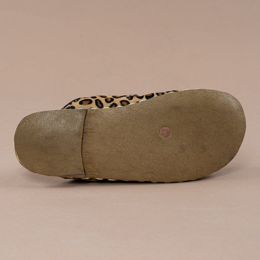 Erkek Leopard Desenli Barefoot Kürklü Terlik