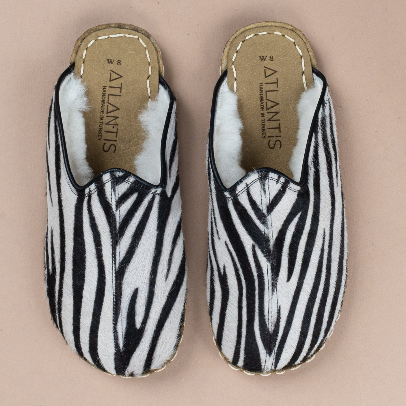 Women's Zebra Leather Barefoot Shearling Slippers