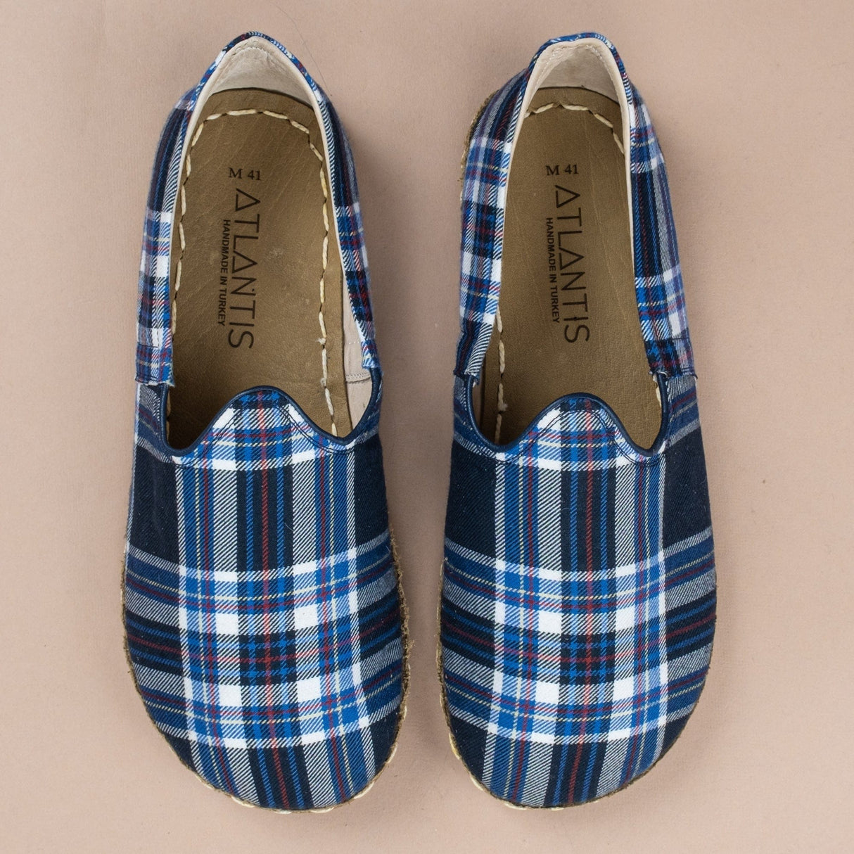 Women's Blue Plaid Handmade Barefoots