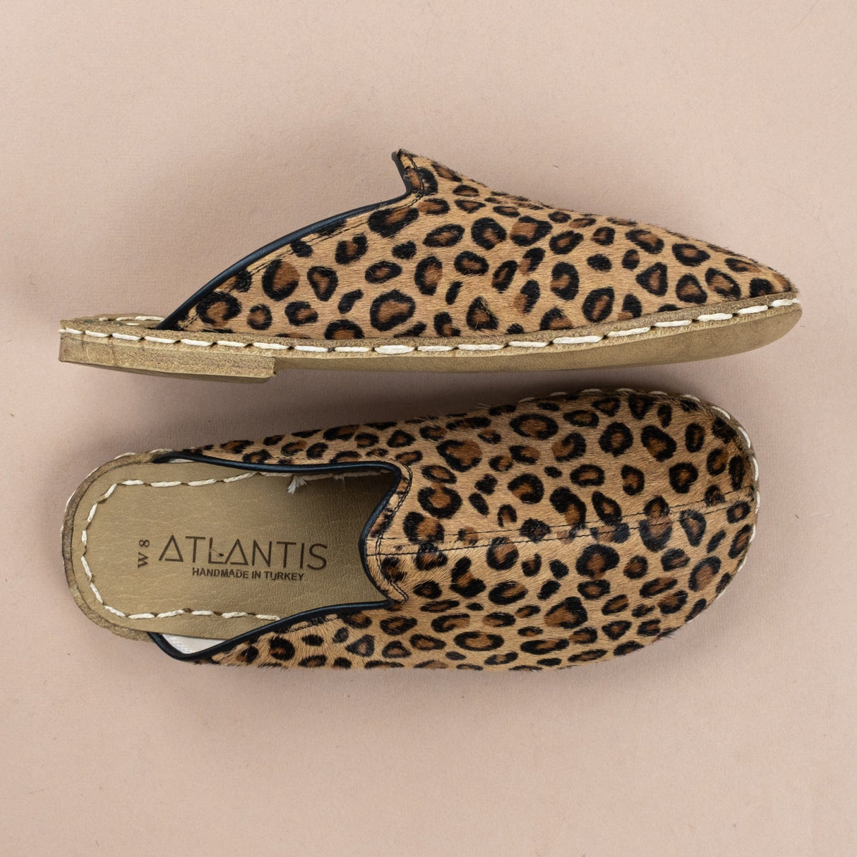 Men's Leather Leopard Barefoot Slippers