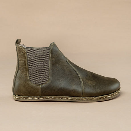 Women's Green Leather Barefoot Chelsea Boots