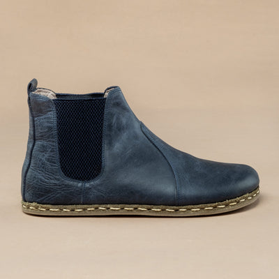 Women's Blue Leather Barefoot Chelsea Boots