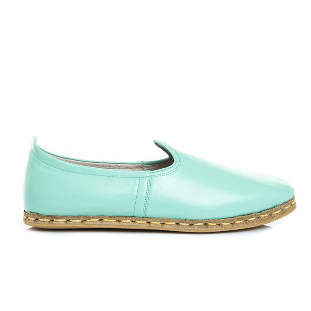 Women's Aqua Leather Slip On Shoes