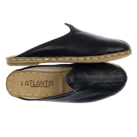 Men's Leather Black Slippers