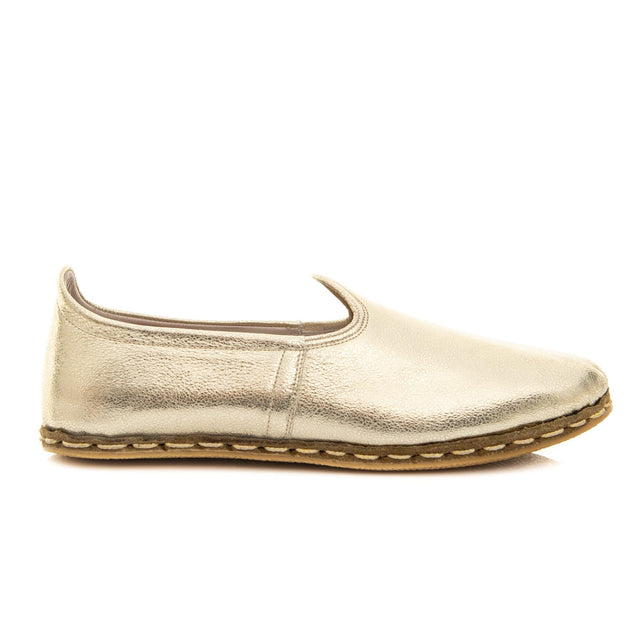 Women's Gold Leather Slip On Shoes