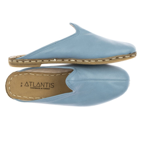 Women's Sky Blue Leather Slippers