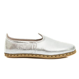 Women's Silver Leather Slip On Shoes